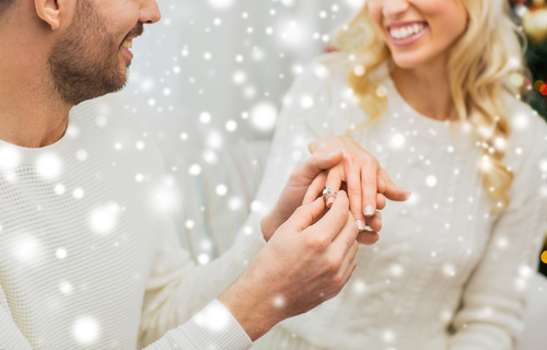 クリスマスに指輪をプレゼントするカップル